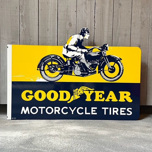 GOOD YEAR MOTORCYCLE TIRES Both Faces  Sign Board 1960s